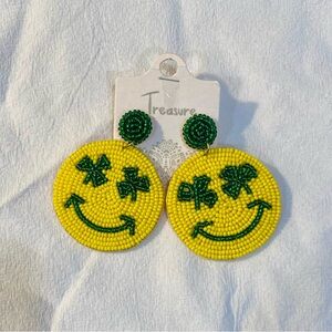 Yellow and Green Beaded Smiley Earrings